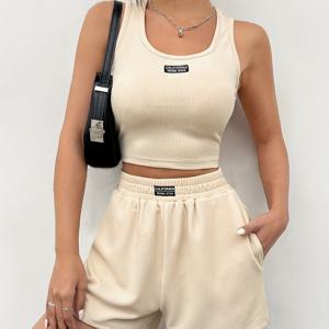 TEMU 여성용 패치워크 조끼와 반바지 세트