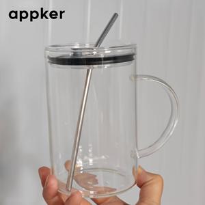 TEMU 1개의 고급 볼로실리케이트 유리컵 내열 1000ml 33.8oz 투명한 유리 머그잔 뚜껑과 빨대가 있는 차 커피 우유 컵