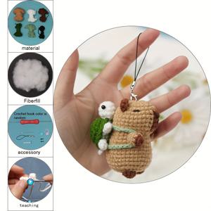 TEMU 아미구루미 카피바라와 거북이 뜨개질 DIY 크래프트 키트 - 모든 계절에 사용할 수 있는 수제 크로셰 동물 제작 세트, 멀티컬러 나일론 소재