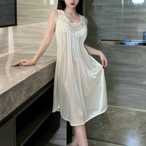 TEMU 여성용 일회용 수면 드레스 - 핑크 레이스 트림, 소매 없는, 편안하고 가벼운 여름 여행 및 호텔 착용, 대부분의 크기에 맞는 편안한 휴대, 휴일 의상 | 여성용 야간 드레스 | 부드러운 소재