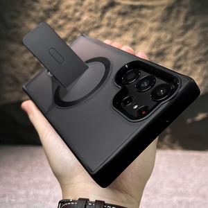 TEMU 럭셔리 스탠드 매트 자석 무선 충전 미끄럼 방지 케이스 삼성 갤럭시 S23 S24 S25 울트라 플러스용 충격방지 소프트 범퍼 메탈 카메라 보호 커버