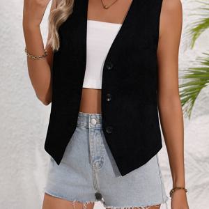 TEMU 우아한 블랙 스트레치 데님 재킷 - 칼라 버튼 프론트 , 벨트 없는 겨울 코트, 청바지 & 드레스용, 손세탁 가능한 아우터웨어 (드라이클리닝 금지), 가을/겨울 레이어링 아이템