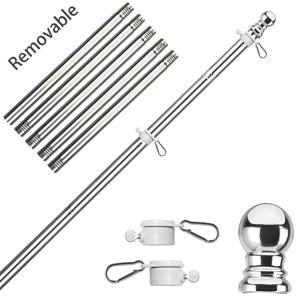 TEMU 6피트 스테인리스 스틸 조절 가능한 깃대 키트, 회전 링 및 깃대 클램프 포함, 은색 볼 탑, 상업용 또는 주거용, 조립 용이