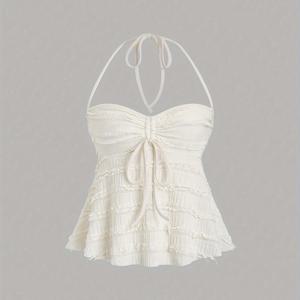 TEMU 여성용 Y2K 솔리드 컬러 세미 시어 홀터넥 백리스 탑 - 섹시한 여름 민소매 블라우스, 가벼운 비치웨어 & 파티 의상, 세탁기 사용 가능 (핑크/블랙/네이비/화이트) - 캐주얼에서 드레시까지 다양한 스타일링