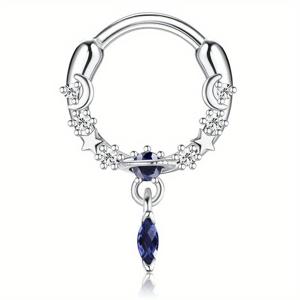 TEMU 스테인리스 스틸 septum 링과 댕글 귀걸이: 블루 플래닛 CZ가 장식된 레트로 펑크 스타일 - 여성과 남성을 위한 독특한 연골 헬릭스 코 피어싱 장신구