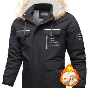 TEMU 남성용 겨울 후드 파카 셸 탈착식 플리스 안감 재킷 - 블랙 아웃도어 캐주얼 지퍼 코트, 세탁기 사용 가능, 다중 포켓 및 조절 가능한 후드, 등산용, 일상복, 추운 날씨 의류 | 클래식 지퍼 잠금 | 따뜻한 편안함 디자인, 윈터 코트