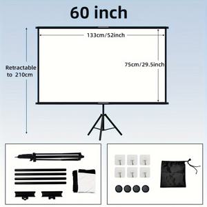 TEMU WEIJIEMING 60/72인치 프로젝션 스크린 스탠드 포함, 16:9 야외 프로젝터 스크린 삼각대 스탠드, 휴대용 바닥 또는 벽걸이형, 가볍고 컴팩트, 홈시어터, 뒷마당 파티, 사무실 프레젠테이션용 간편 설치