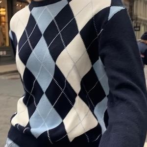 TEMU 여성 네이비 & 화이트 체크 점프수트 | 우아한 크루넥, 컬러 블록 패턴, 모든 계절에 적합|반팔니트