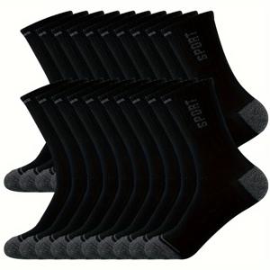 TEMU 남성용 미드 카프 양말 20켤레, 통기성 좋은 롱 삭스, 단색 다용도 스포츠 및 캐주얼 양말.