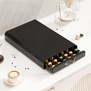 TEMU 60-캡슐 커피 팟 보관함, 대용량 메탈 커피 캡슐 박스, 둥근 모서리, 서랍 분리, 가정 주방 커피 머신 액세서리, 탄소강