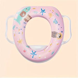 TEMU PanLynner 소프트 청소년용 변기 훈련 시트 손잡이 포함 - 탈착식 쿠션, 소년 & 소녀용 만화 디자인