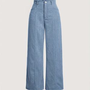 TEMU 여성용 우아한 단색 코듀로이 레그 팬츠 - 세탁기 사용 가능, 폴리에스터