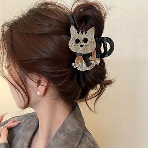 TEMU 여성과 소녀들을 위한 강력한 손잡이가 있는 세련된 동물 테마 헤어 액세서리, 견고한 플라스틱 상어 발톱 헤어핀, 귀여운 만화 고양이 헤어 클립 - 1개 팩 카니발