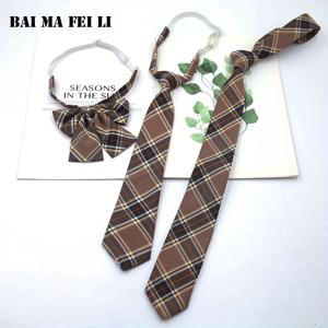 TEMU 여성을 위한 3피스 일본 스타일 JK 교복 넥타이 세트, 폴리에스테르직물 브라운 체크 넥타이, 칼라 보우, 프리 타이드 보타이 - 학교 및 학업 복장용 완전 세트, 아시아 컬렉션