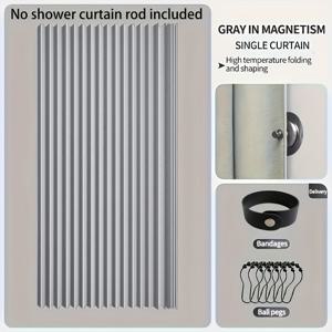 TEMU 고품질 고온 접이식 담요가 있는 회색 프라이버시 욕실 파티션, 검은 후크 홀과 그로밋, 웨이브 폴딩 폴리에스터 스크린, 세탁기 사용 가능 사계절용, 후크 부착이 가능한 고품질 일반 원단