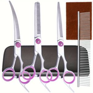 TEMU 1세트 전문 오른손잡이 개미용 가위 키트, 곡선 가위, 스테인리스 스틸 빗, 개와 고양이용 애완동물 털 다듬기 도구