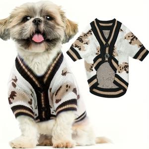 TEMU 귀여운 만화 강아지 & 고양이 스웨터 - 포근한 양말형 오픈 프론트 가디건, 버튼 디테일, 부드러운 아크릴 펫 옷, 소형견 & 중형견 & 고양이용, 가을 겨울 따뜻함, 손세탁만 가능, 강아지 스웨터, 장난기 넘치는 펫 의류, 튼튼한 펫웨어