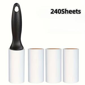 TEMU 1개의 애완동물 털 제거 롤러, 리필 4개 포함 - 240매, 끈적이는 보풀 및 이물질 청소 도구, 옷과 가구용, 비방수, 무향, 신체 사용