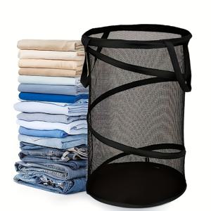 TEMU 현대식 팝업 세탁 바구니, 접이식, 휴대용, 옷을 위한 메쉬 보관함, 금속 및 플라스틱 구조, 가정 정리용 오픈 보관함