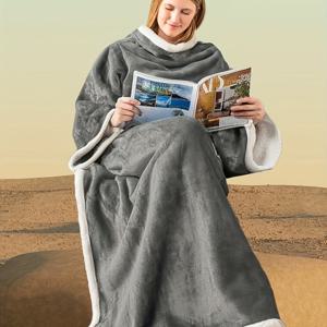 TEMU 1pc 플러시 블루 베티 로브, 포켓이 있는 부드러운, 빠른 가열, 전체 커버, 긴 소매, 벨트 없음, 폴리에스터 섬유填充, 가정 사무실 및 휴식에 완벽한 편안한 로브|편안한 로브|폴리에스터 섬유