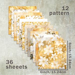 TEMU 6인치(노란 장미 잎 배경) 스크랩북 얇은 종이 36장, 불릿 다이어리 쓰레기 잡지 인사말 카드 배경 사진 앨범 및 수공예에 적합
