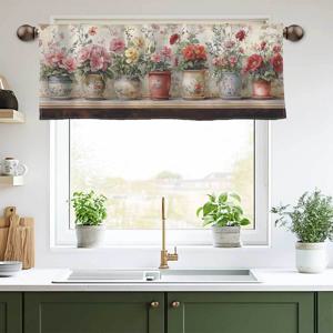 TEMU 1개 꽃무늬 반투명 주방 및 욕실 발란스 커튼 - 현대적 디자인의 100% 폴리에스터 로드 포켓 창문용, 손세탁 전용 스타일리시 홈 데코, 빛을 가리는 드레이퍼리 | 장식적인 패브릭 공예, 주방 커튼