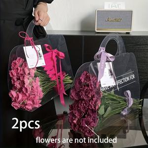 TEMU 1/2개 세트, 투명 포장 상자, 발렌타인데이, 결혼식, 생일 부케 선물 가방, 창의적인 토트 가방