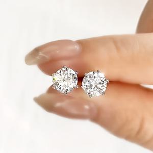 TEMU 2개/쌍 1카트 클래식 라운드 컷 스톤 스틸 이어링, 럭셔리, 세련된 은색 6-프론지 미니어처 보석, 합성 지르코니아(큐빅 지르코니아) 소재, 구리 메인 소재, 니켈 프리 구리 플레팅, 일상 및 선물 기부에 적합, 여성용