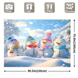 TEMU [화려한] 축제 분위기의 눈사람 겨울 장면 크리스마스 배경 - 세탁기 사용 가능한 폴리에스터, 39X59인치, 51X59인치, 70.8X90.5인치, 포토 부스, 생일, 결혼식 및 계절 장식에 완벽, 눈송이 장식