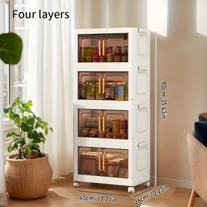 TEMU 바퀴 달린 다층 수납 캐비닛, 방수, 접이식 플라스틱 수납 상자, 다기능 직사각형 모양, 자석 잠금 장치 포함, 침실 정리, 문서, 장난감, 간식, 옷 보관용, 미적 감각을 위한 바퀴 및 문 포함