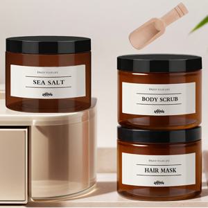 TEMU 3pcs 세트 대형 10.14oz (290g) - 방수 라벨 & 뚜껑이 있는 화장품 용기 - 목욕 소금, 바디 스크럽, 헤어 마스크 보관 용기, 블랙 스크류 뚜껑 & 화이트 라벨 DIY , 스파 제품, 대량 정리용