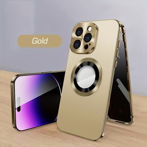 TEMU 아이폰 16/15/14/13/12 프로 맥스 플러스 시리즈용 자석 프라이버시 케이스, 안티 스파이 스크린 자석 2-in-1 폰 케이스, 풀 메탈 프레임 보호 케이스, 렌즈 전체 커버