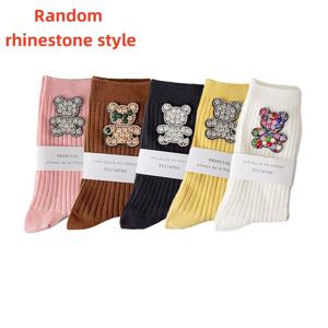 TEMU 1/5켤레 귀여운 만화 컬러 라인스톤 곰돌이 미드 튜브 양말 | 반짝이는 패션 장식, 다기능 캐주얼 및 편안함, 사계절 십대 팬티스타킹 및 양말, 십대용