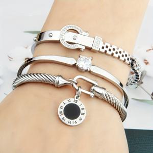 TEMU 3개 스테인리스 스틸 커프 팔찌 세트, 캐주얼 로마 숫자 & 합성 펜던트, 다재다능한 데일리 & 선물용 주얼리, 데이, 마디 그라, 라마단