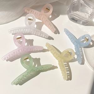 TEMU 6팩 대형 매트 투명 상어 머리핀 - 마카롱 파스텔 컬러 (핑크, 블루, 그린, 라벤더, 민트, 옐로우) 두꺼운 헤어용, 여성용 안전 고정 클립, 봄 여름 스타일링, 스위트 미니멀 디자인, 우아한 헤어피스|머리핀