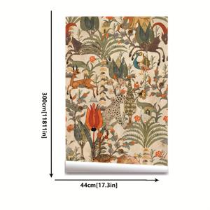 TEMU 1 롤, 17.3x118.11 인치 자체 접착식 빈티지 동물 벽지 - 방수, 거실, 주방, 침실, 기숙사용 쉬운 설치 - 직선 매칭 패턴, 기숙사 방 장식 | 빈티지 동물 프린트 | 쉬운 설치 벽지, 벽 장식