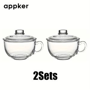 TEMU 탑커 1/2세트 대용량 유리 파스타 그릇 뚜껑 포함, 두꺼운 핸들 디자인, 전자레인지 안전, 내열성, 디저트·파스타·쌀 요리에 완벽한 라운드 유리 컵 (무패턴) - 라마단, 어버이날 선물 추천