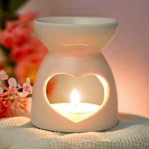 TEMU 1개 우아한 세라믹 촛대, 하트 & 플로럴 디자인 - 거실, 사무실, 티룸용 광택 테이블 장식 - 발렌타인데이, 크리스마스, 촛대 장식, 어버이날 선물로 완벽