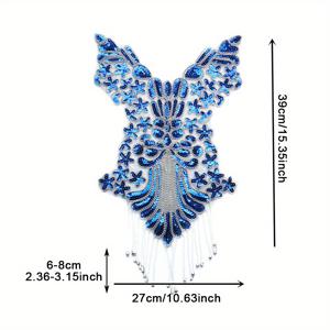 TEMU 1개 블루 시퀸 태슬 패브릭 패치 - 나비 장식이 있는 우아한 꽃 디자인, DIY 패션 및 공예 프로젝트용 반짝이는 장식