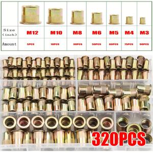 TEMU 320pcs 컬러드 짙은 플레이트드 리벳 나트 M3-M12 세트 플랫 헤드 수직 곡선 리벳 나트
