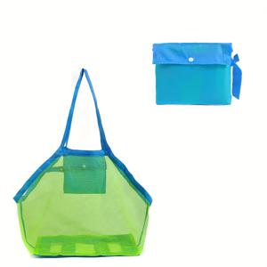 TEMU 대형 메쉬 비치 토트 백 - 접이식, 빠른 건조, 경량 및 내구성이 뛰어난 나일론, 여행, 캠핑 및 휴가 보관용 고정 어깨 스트랩, 비치 바