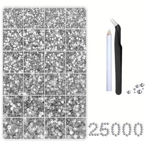 TEMU 25000개 2 3 4 5 6MM 은색 투명 라인스톤 공예용 펜 및 핀셋 포함, 의류, 패브릭, 신발, 텀블러, 주얼리 제작용 플랫백 라인스톤