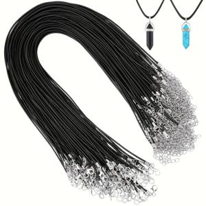 TEMU 50개입 18인치 조절 가능한 PU 가죽 목걸이 끈, 랍스터 클라스프 포함 DIY 액세서리용 브레이드 왁스 로프 체인, 캐주얼 스타일 펜던트 소품