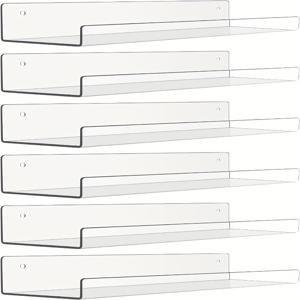 TEMU 아크릴 벽걸이 수납 선반 6개 세트, 15인치 x 4인치 플로팅 책장, 욕실, 침실, 거실, 주방 및 방 장식을 위한 디스플레이 및 수납 랙, 투명.