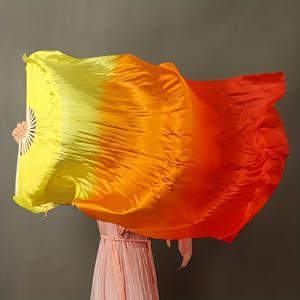 TEMU 59인치 그라데이션 실크 댄스 팬 - 레드 투 옐로우 옴브레 대나무 섬유, 가볍고 내구성 있는 퍼포먼스 소품, 축제, 운동, 크리스마스, 부활절, 어머니날, 운동 액세서리 | 그라데이션 옴브레 팬 | 내구성 있는 댄스 팬