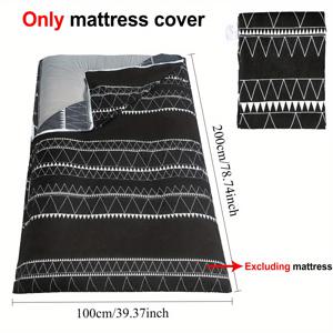 TEMU 하얀 기하학적 패턴이 있는 부드러운 검은색 futon 매트리스 커버 - 기계 세탁 가능, 지퍼, 트윈, 풀, 퀸 사이즈, 전통 일본 스타일, 편안한 바닥 매트리스 커버 | 기하학적 패턴 커버 | 지퍼 매트리스 커버, futon 매트리스 커버