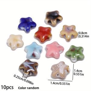 TEMU 14mm 별 모양 세라믹 비즈 10개 세트 (다양한 색상), 스타일리시한 팔찌, 목걸이, 귀걸이 제작에 적합하며 다양한 공예 프로젝트에 사용 가능, 남녀 모두를 위한 훌륭한 선물.