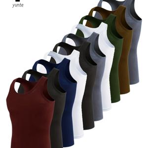 TEMU 남성용 운동용 탱크탑 10개 세트 - 통기성이 좋고 빠르게 건조되는 민소매 셔츠, 체육관 및 러닝용 - 마룬, 블랙, 네이비, 화이트, 그레이, 아미 그린, 카키 - 여름 운동에 적합한 가벼운 편안함, 캐주얼 스포츠 의류 | 단색 상의 | 통기성 원단, 체육복|나시티|남자나시