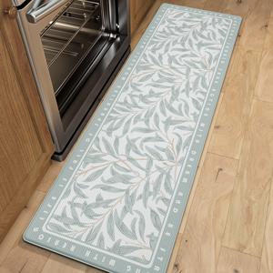 TEMU 1개 다잉 유럽 스타일 주방 매트 - 미끄럼 방지, 슬로우 리바운드, 편안한 폴리우레탄 바닥 매트, 우아한 잎사귀 패턴, 직사각형 디자인, 가정용, 기계 제작, 손세탁 전용, 주방 싱크 매트, 고무 백킹 매트, 침실 매트, 주방 장식 매트