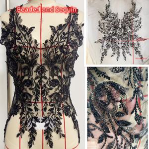 TEMU 여성용 우아한 고딕 블랙 비즈 & 시퀸 레이스 느낌 패브릭 가슴/등/팔 소매 장식 - 정교한 꽃과 잎 패턴, 비즈 트림, 반짝이는 시퀸, 핸드 자수, 재봉용 - 재킷, 드레스, 블라우스용 럭셔리 패브릭 비즈 및 시퀸 장식 - 정장 & 캐주얼 의상 - 재봉틀 또는 핸드 자수로 쉬운 적용, 자수용 시퀸, 공예용 시퀸